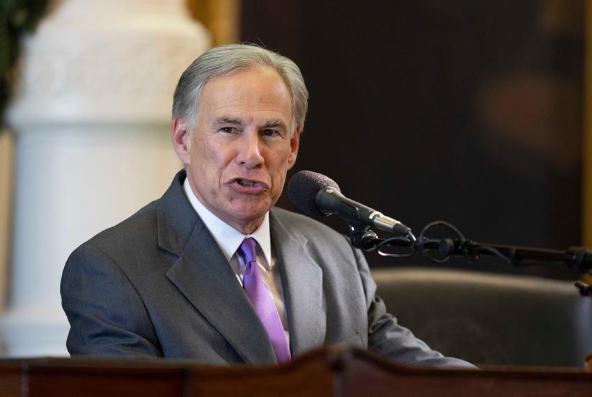 Texas Gov. Greg Abbott gives a speech in the Senate chamber of the Texas Capitol on the opening day of the 2023 Legislature.