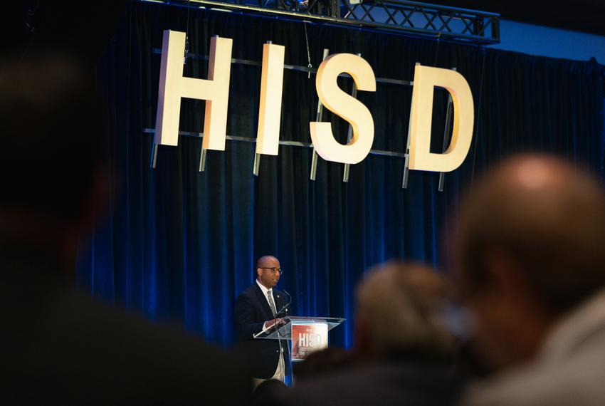 Millard House II, superintendent of the Houston Independent School District, delivers the HISD State of the Schools Address in Houston on Friday, March 3, 2023. The luncheon celebrates distinguished alumni and showcases student projects.