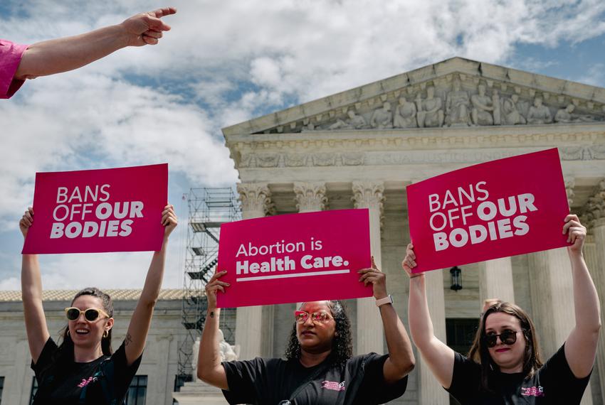 SCOTUS, Washington, DC - Women’s March leads a protest against federal judge Matthew Kacsmaryk’s ruling at imposing a national ban on mifepristone at the Supreme Court of the United States on Saturday, April 15, 2023.