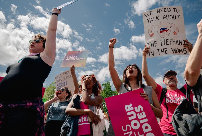 Women’s March leads a protest against federal Judge Matthew Kacsmaryk’s ruling imposing a national ban on mifepristone, at the Supreme Court of the United States on Saturday, April 15, 2023.