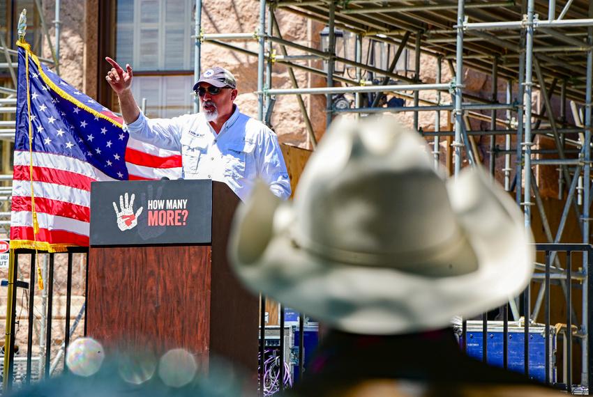 State Rep. Chip Roy, R-Austin, addresses the crowd at a rally calling for border security at the state Capitol in Austin on April 29, 2023.