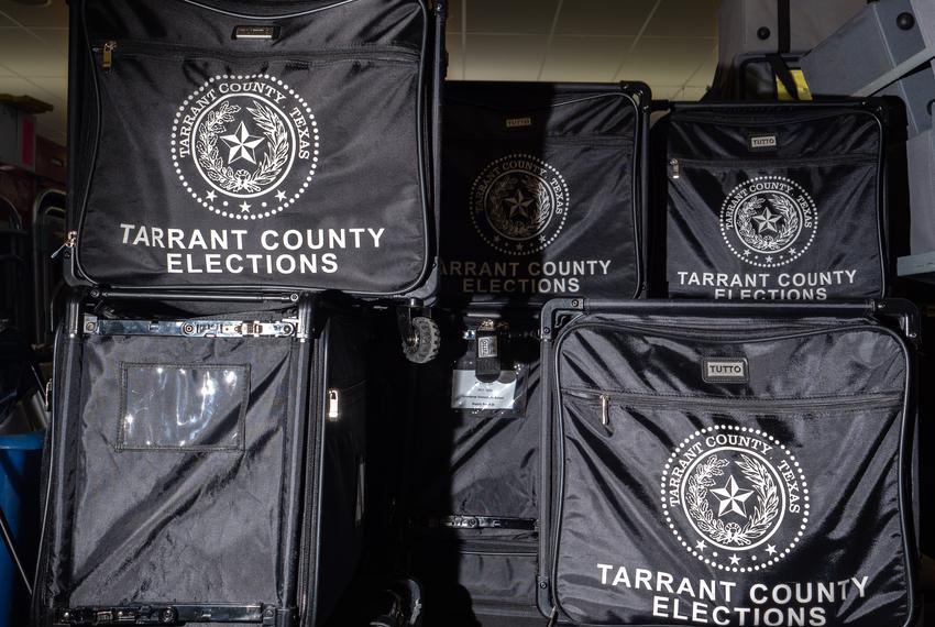 Cases of ballots and equipment at the Tarrant County Elections Administration building in Fort Worth, Texas. on May 6, 2023.