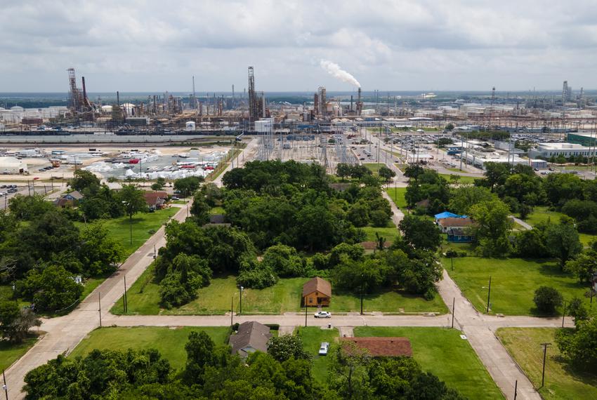 An overhead view of the ExxonMobil's Beaumont refinery on May 11, 2023.
