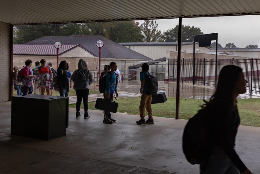 Students walk to class in between class periods at Tenaha High School in Tenaha, TX photographed on November 11, 2022.