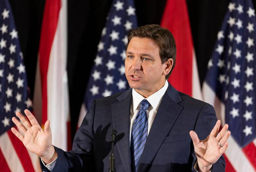 Florida Gov. Ron DeSantis during a press conference at Christopher Columbus High School on March 27, 2023, in Miami.