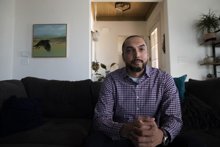 Adam Hernandez in a home on Friday, Feb. 10, 2023, in Lubbock, Texas. (Justin Rex for The Texas Tribune)