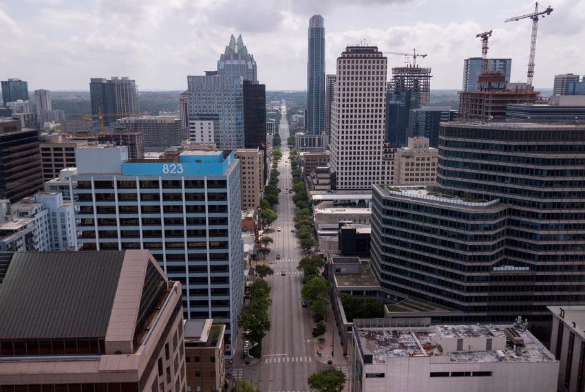 An aerial view of downtown Austin  during the coronavirus outbreak on March 23, 2020.