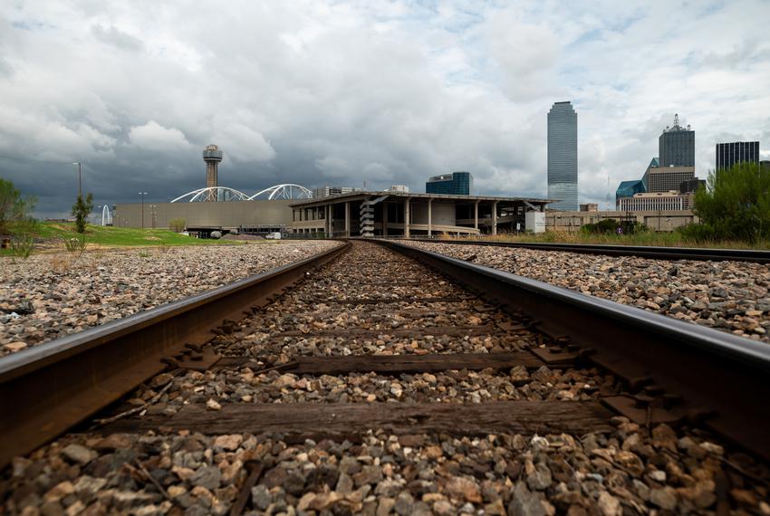 Railroad tracks near a proposed bullet train terminus on the outskirts of downtown Dallas, on Thursday, Aug. 25, 2022. The entities in charge of a bullet train connection between Houston and DFW have faded despite Texas courts approving eminent domain to accomplish the massive project.