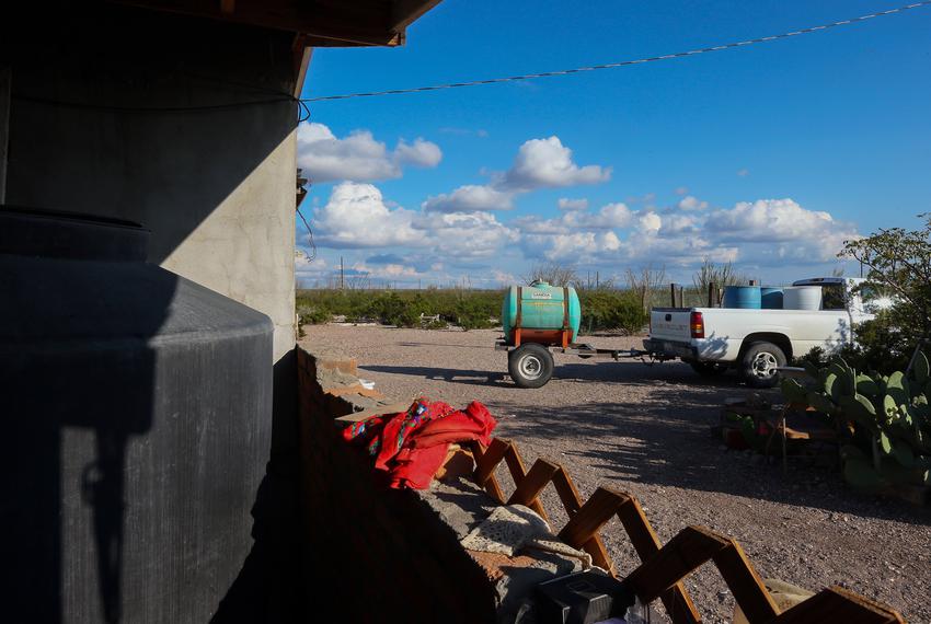 A portable water tank at a colonia at Las Pampas, on Oct. 21, 2014.