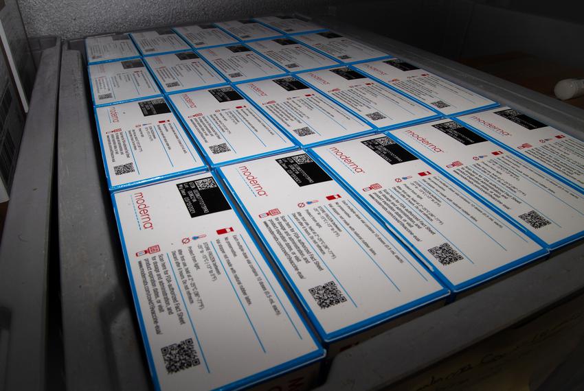 Moderna vaccine doses sit in cold storage at a Texas State Department of Health and Safety warehouse in Austin on May 3, 2021.