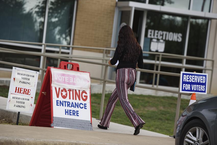 A voter walks into the Hays County Government Center Elections Office to cast their vote in the general election on Tuesday, Nov. 8, 2022 in San Marcos.