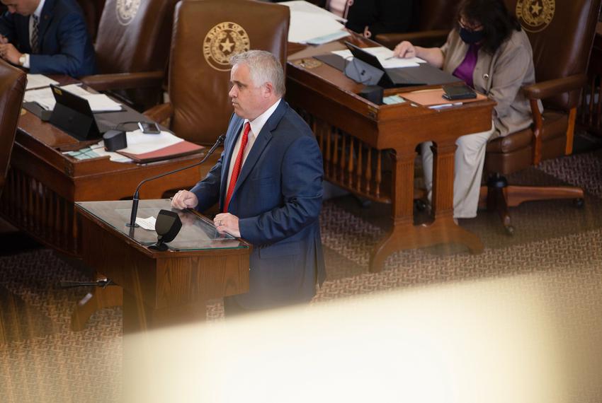 State Rep. Bryan Slaton, R-Royse City, on the House floor during a session at the state Capitol on April 26, 2021.