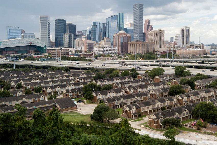 An aerial view of homes near Interstate 45 in Houston, on Sept. 16, 2019.