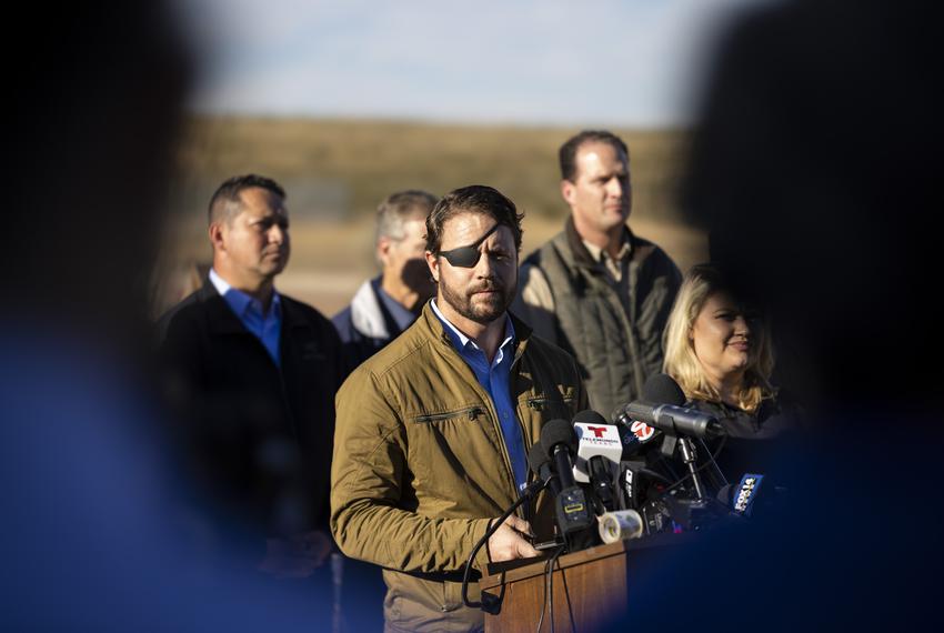 Rep. Dan Crenshaw and other members of the GOP give a press conferences outside the CBP station after touring the facility and the border on Nov. 22, 2022, in El Paso.
