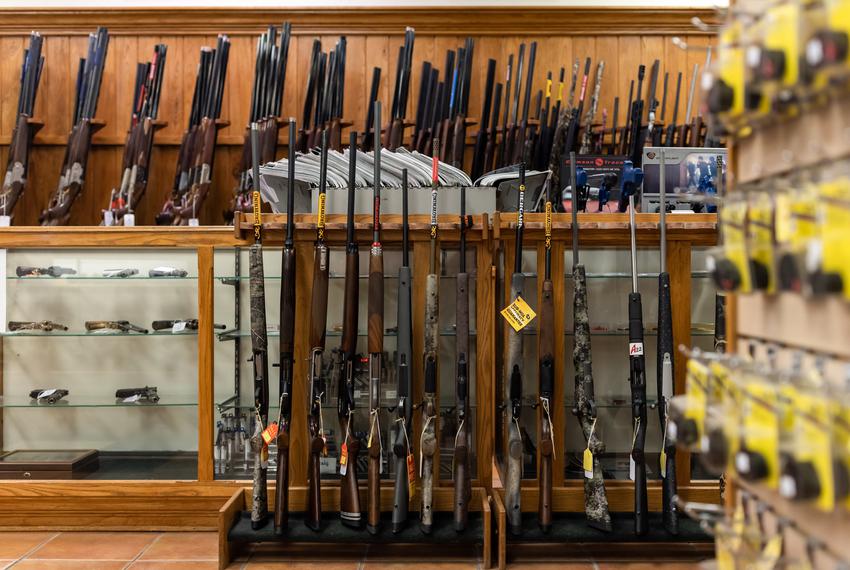 Hundreds of handguns and rifles are displayed for purchase at McBride’s Gun’s in Central Austin on April 20, 2021.
