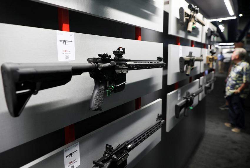 A Springfield Saint Victor AR-15 rifle is displayed during the National Rifle Association annual convention in Houston on May 27, 2022.