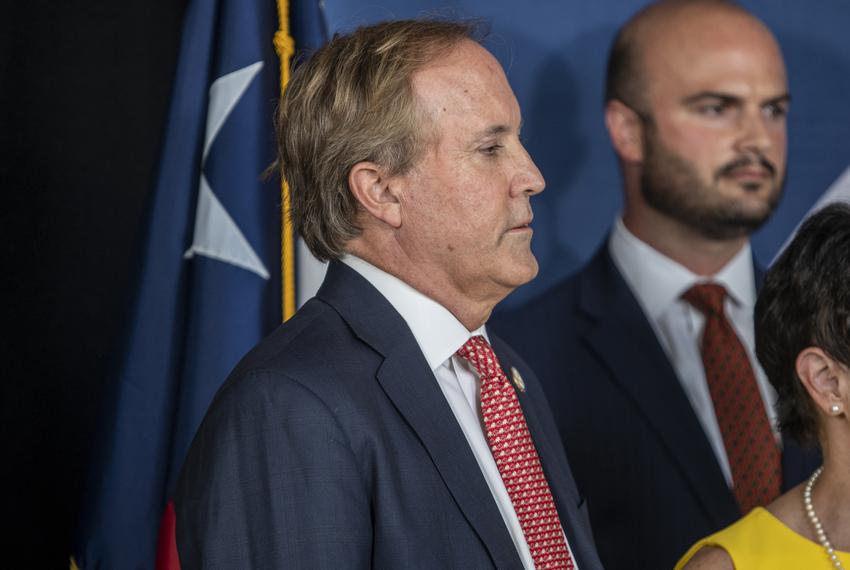 Texas Attorney General Ken Paxton at a press conference at the William P. Clements State Office Building on a pilot program to dispose of medications, especially opioids, on Wednesday, Oct. 13, 2022 in Austin.