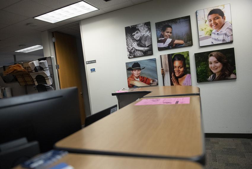 Heart Galleries, portraits of adoptable children, on display at the Child Protective Services office at Texas Department of Family and Protective Services in Austin on Nov. 14, 2019.