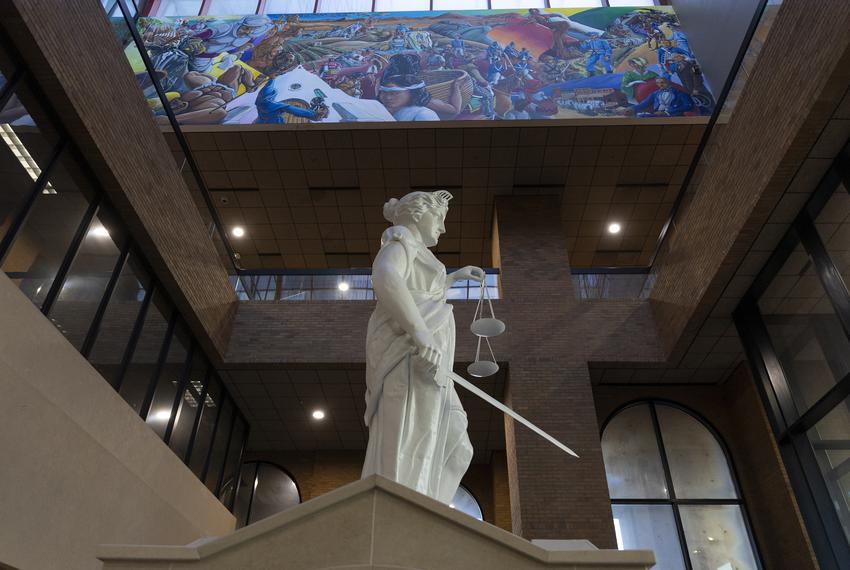 The Lady Justice statue at the Enrique Moreno County Courthouse in El Paso on Oct. 11, 2022.